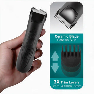 Groin manscaping trimmer with 2 adjustable comb attachments