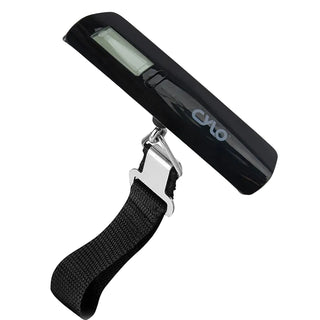 Digital scale for luggage with LCD display and strap for weighing suitcases and travel bags.