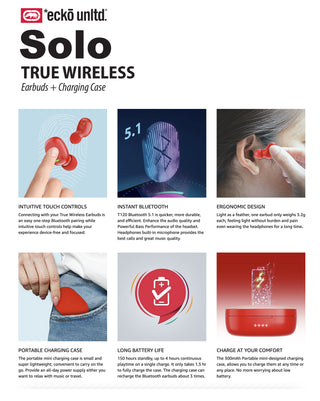 Earbuds Solo True Wireless Ecko Unlimited red