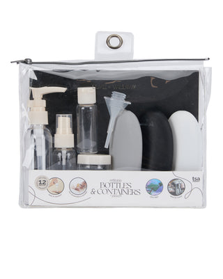 12 Pc Travel Bottles and containers Set (100ml, 80ml and 50 ml)