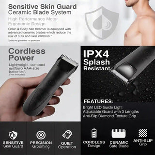 Body manscaping trimmer for men showing features